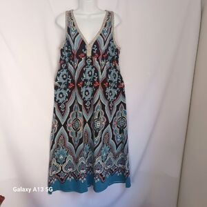 Lucky Brand Women's Sleeveless Paisley Print Boho Maxi Dress  Sz L